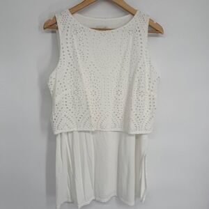 J. Jill Tunic Womens‎ Medium White Eyelet Lace Overlay Coastal Nautical